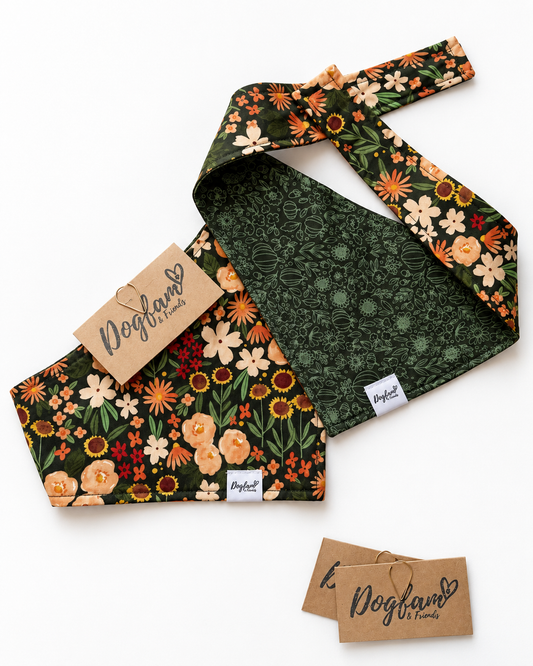 Autumn Wildflowers Reversible Dog Bandana | 2-in-1 Fall Dog Bandana